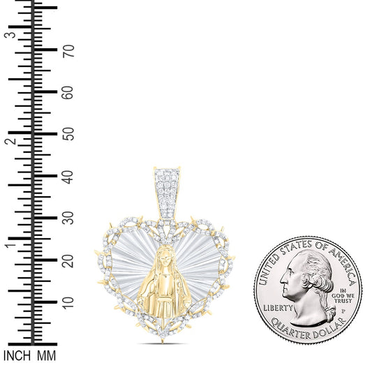 0.82 Ctw Natural Diamond Virgin Mother Mary Heart Pendant in 10K Yellow White