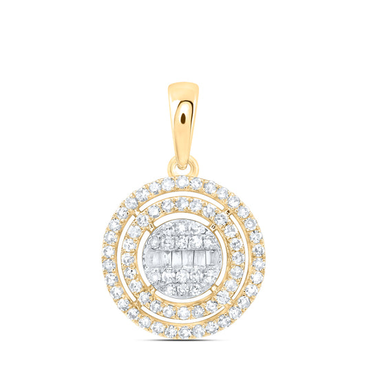 0.41 Ctw Natural Diamond Round Center Bagguet Pendant in 10k Yellow Gold