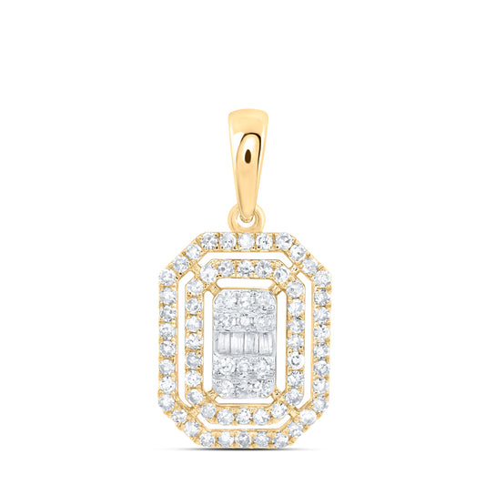 0.39 Ctw Natural Diamond Baguett Octagone Shape Pendant in 10k Yellow Gold