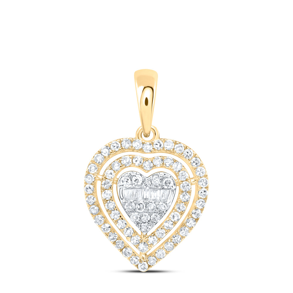 0.4 Ctw Natural Diamond Cluster Heart Pendant in 10k Yellow Gold