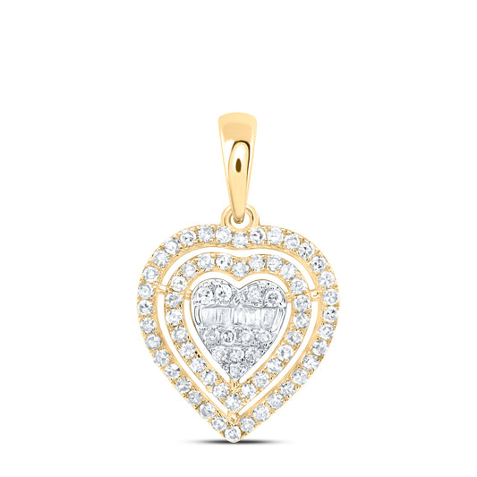 0.4 Ctw Natural Diamond Cluster Heart Pendant in 10k Yellow Gold