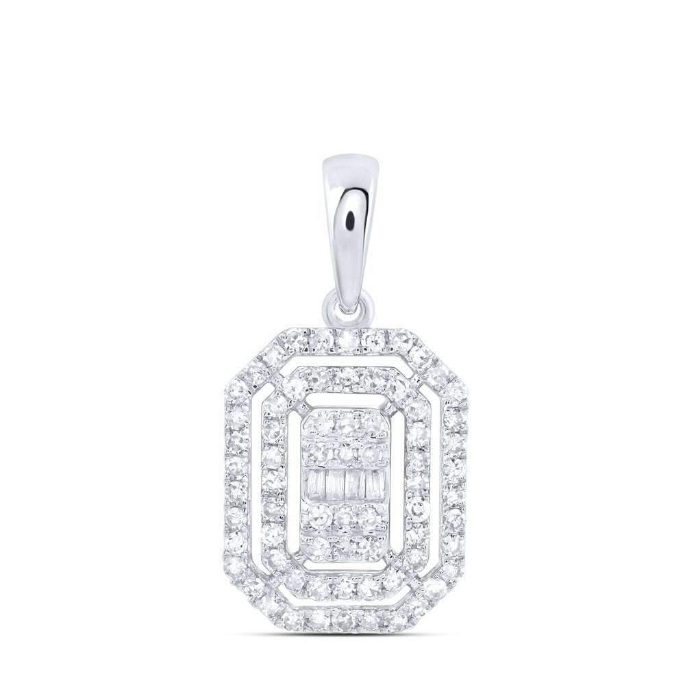 0.38 Ctw Natural Diamond Baguett Octagone Shape Pendant in 10k White Gold