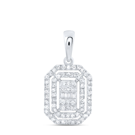 0.38 Ctw Natural Diamond Baguett Octagone Shape Pendant in 10k White Gold