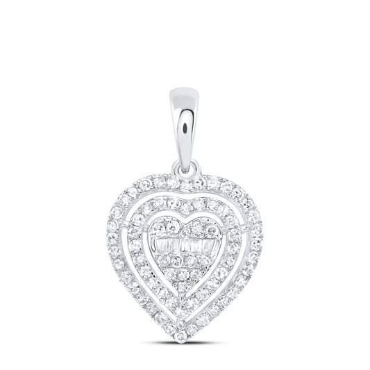 0.39 Ctw Natural Diamond Cluster Heart Pendant in 10k White Gold