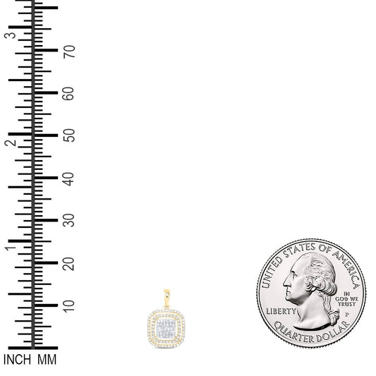 0.52 Ctw Natural Diamond Round Edge Square Center Bagguet Pendant in 10k Yellow Gold