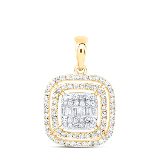0.52 Ctw Natural Diamond Round Edge Square Center Bagguet Pendant in 10k Yellow Gold