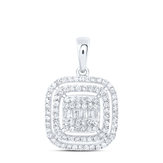 0.54 Ctw Natural Diamond Round Edges Square Pendant in 10k White Gold