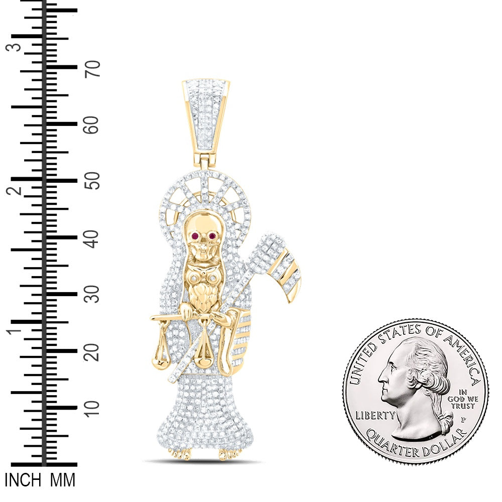2.49 Ctw Natural Diamond Santa Muerte Grim Reaper Pendant in 10k Yellow Gold