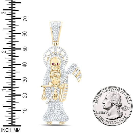 2.49 Ctw Natural Diamond Santa Muerte Grim Reaper Pendant in 10k Yellow Gold