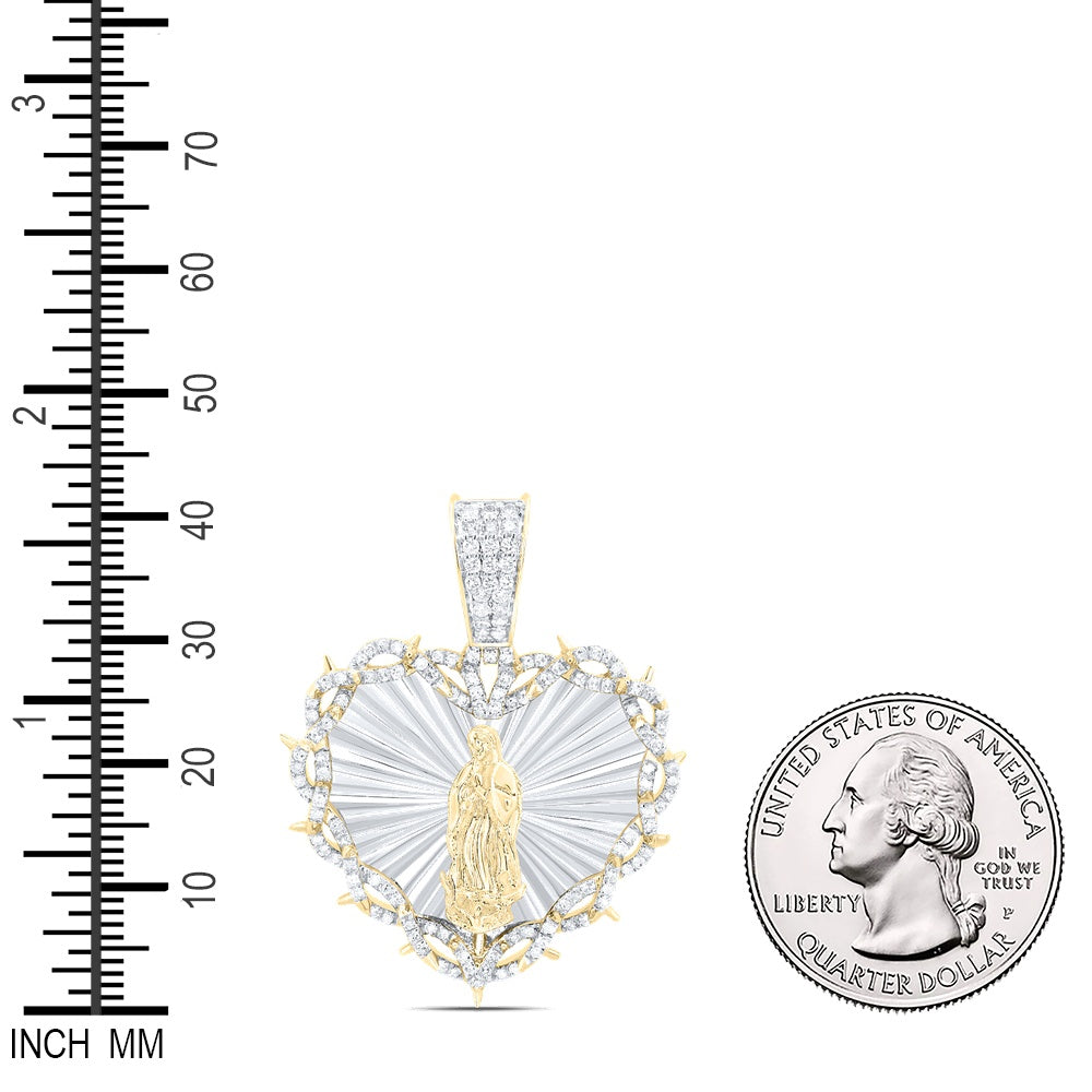 0.84 Ctw Natural Diamond Lady of Guadalupe Heart Pendant in 10k Yellow Gold