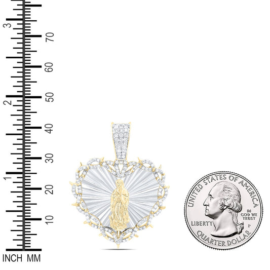 0.84 Ctw Natural Diamond Lady of Guadalupe Heart Pendant in 10k Yellow Gold