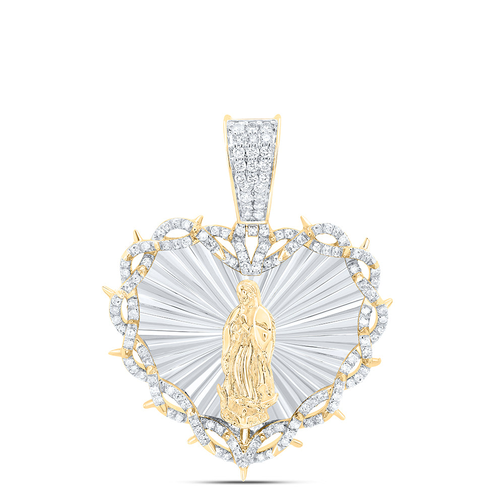 0.84 Ctw Natural Diamond Lady of Guadalupe Heart Pendant in 10k Yellow Gold