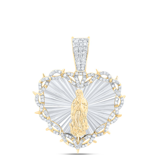 0.84 Ctw Natural Diamond Lady of Guadalupe Heart Pendant in 10k Yellow Gold