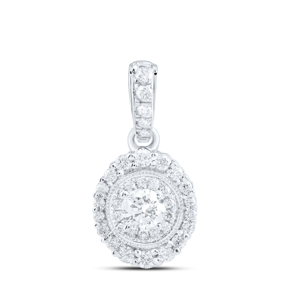 0.38 Ctw Natural Diamond Round Cluster Pendant in 14k White Gold
