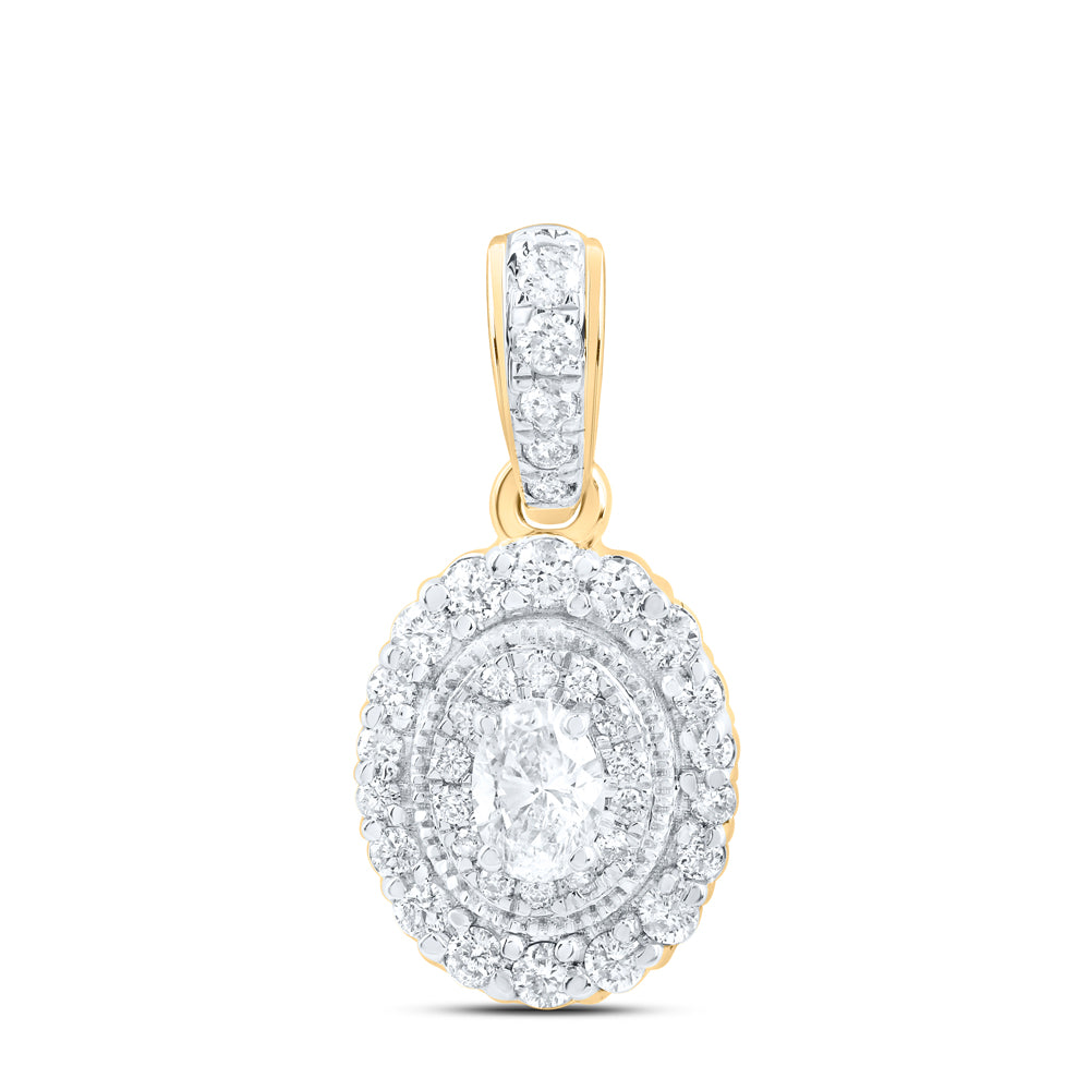 0.4 Ctw Natural Diamond Oval Shape Pendant in 14k Yellow Gold