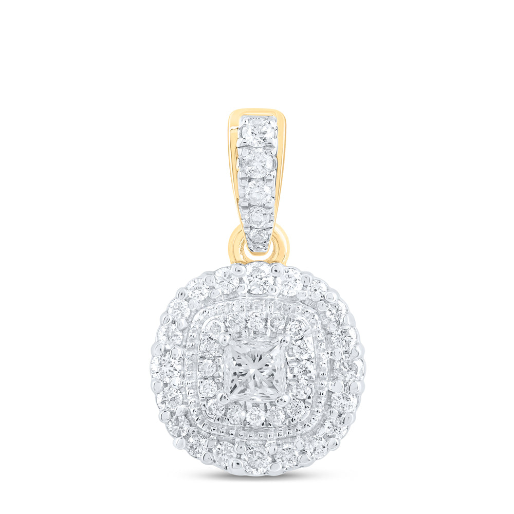 0.4 Ctw Natural Diamond Round Center Princess Pendant in 14k Yellow Gold