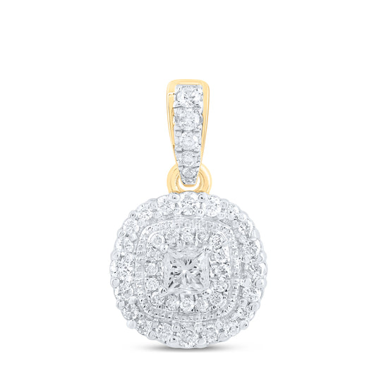 0.4 Ctw Natural Diamond Round Center Princess Pendant in 14k Yellow Gold