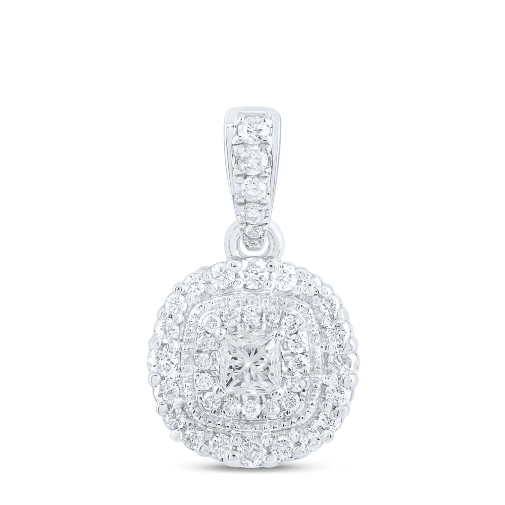 0.4 Ctw Natural Diamond Round Center Princess Pendant in 14k White Gold