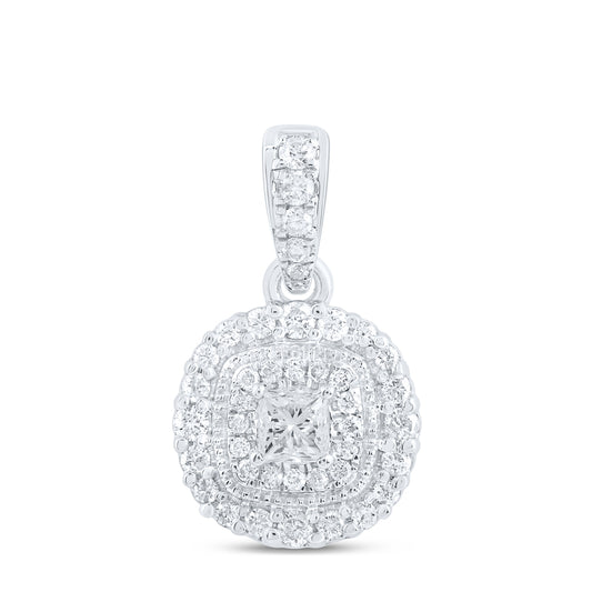 0.4 Ctw Natural Diamond Round Center Princess Pendant in 14k White Gold