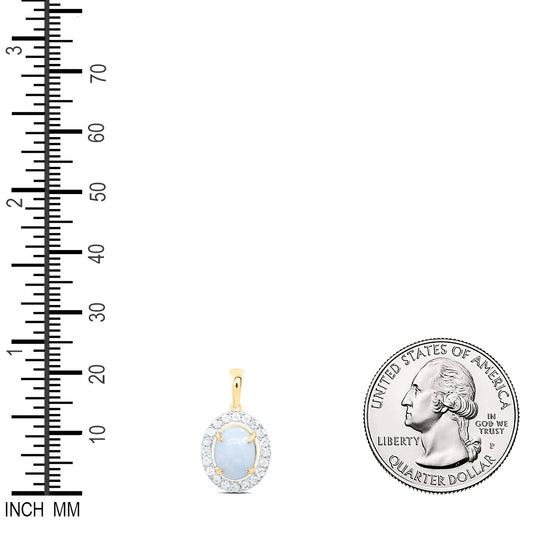 1.39 Ctw Natural Diamond Opal Oval Shaped Pendant in 10k Yellow Gold