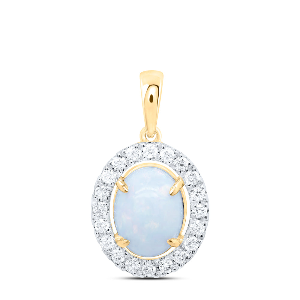 1.39 Ctw Natural Diamond Opal Oval Shaped Pendant in 10k Yellow Gold
