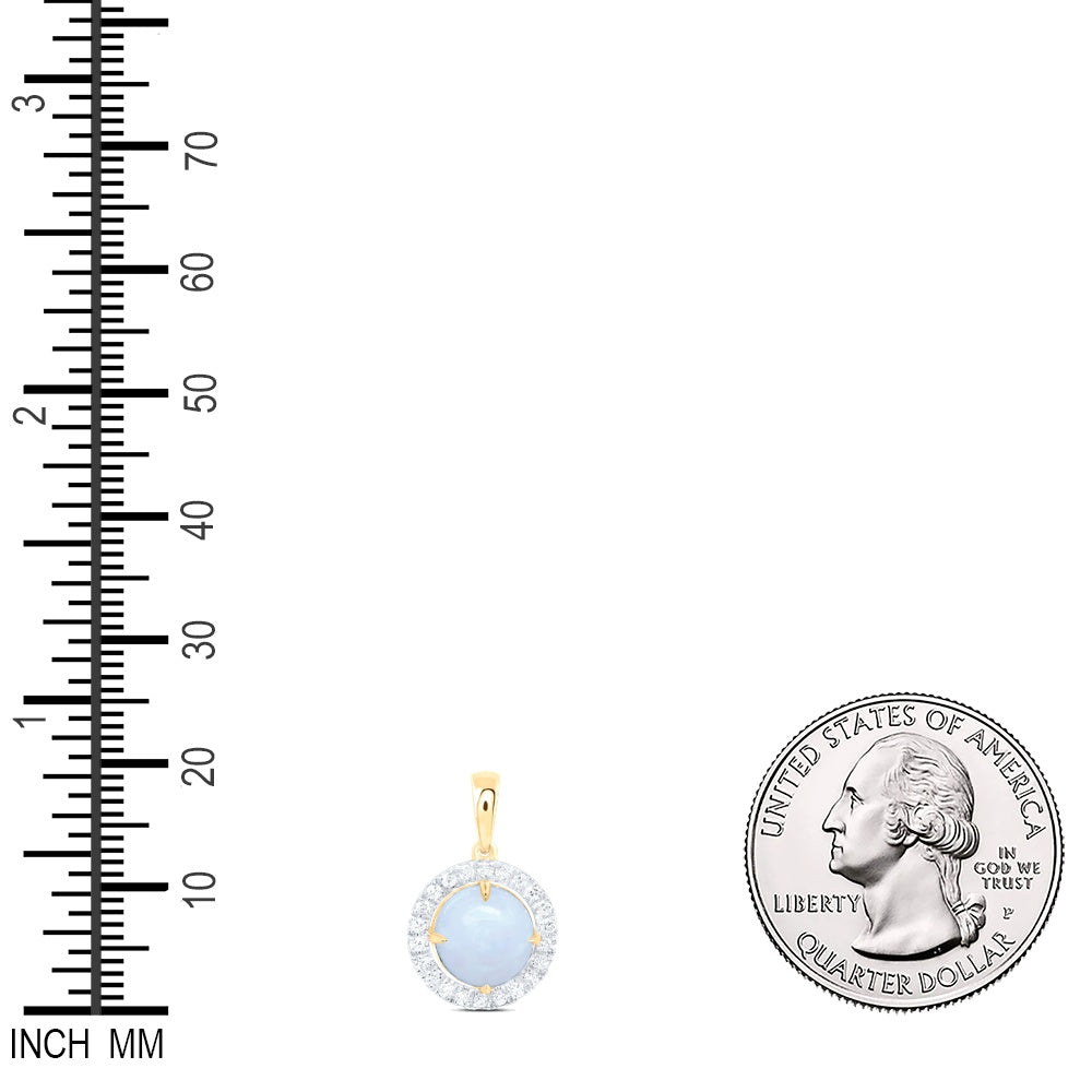 1.54 Ctw Natural Diamond Round Opal Pendant in 10k Yellow Gold