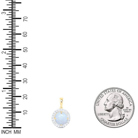 1.54 Ctw Natural Diamond Round Opal Pendant in 10k Yellow Gold