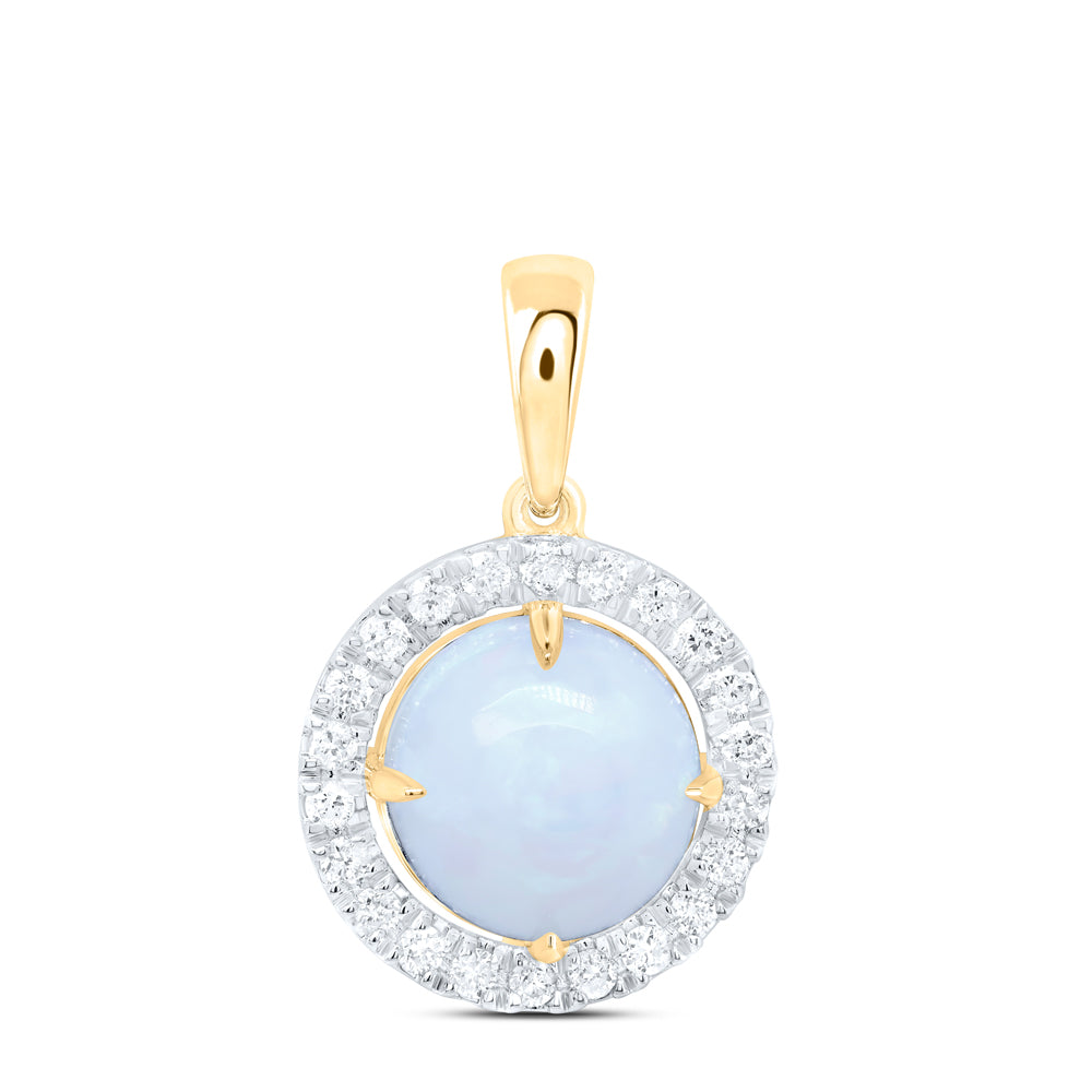 1.54 Ctw Natural Diamond Round Opal Pendant in 10k Yellow Gold