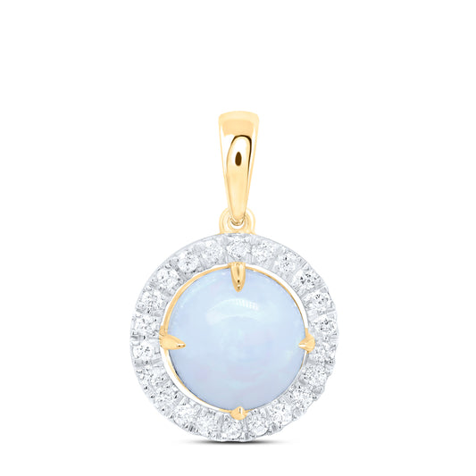 1.54 Ctw Natural Diamond Round Opal Pendant in 10k Yellow Gold