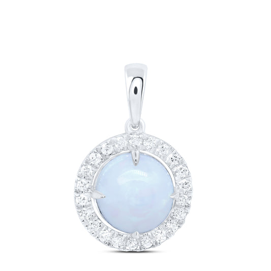 1.24 Ctw Natural Diamond Round Opal Pendant in 10k White Gold
