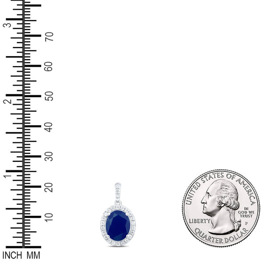 3.84 Ctw Natural Diamond Blue Oval Pendant in 10k White Gold