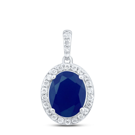 3.84 Ctw Natural Diamond Blue Oval Pendant in 10k White Gold