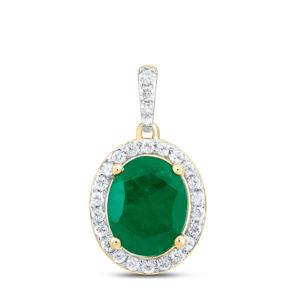 2.63 Ctw Natural Diamond Green Oval Pendant in 10k Yellow Gold