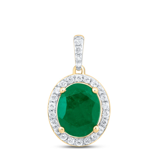 2.63 Ctw Natural Diamond Green Oval Pendant in 10k Yellow Gold