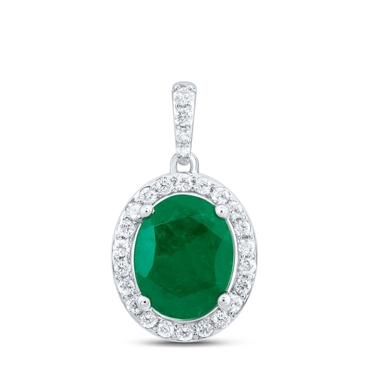 2.9 Ctw Natural Diamond Green Oval Pendant in 10k White Gold