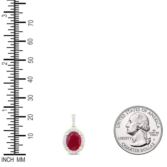 4.05 Ctw Natural Diamond Red Oval Pendant in 10k Yellow Gold