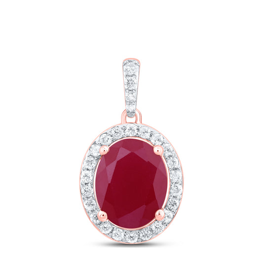 3.99 Ctw Natural Diamond Red Oval Pendant in 10k Rose Gold