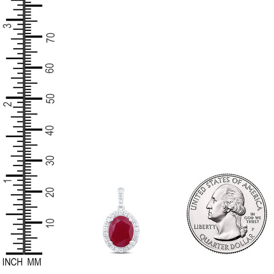 4.13 Ctw Natural Diamond Red Oval Pendant in 10k White Gold