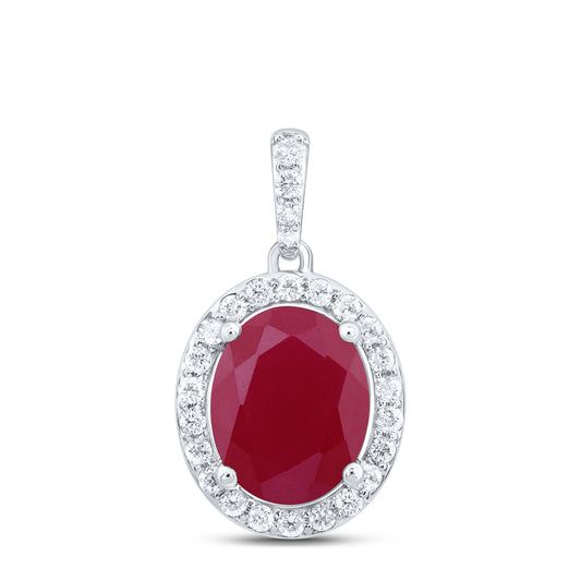 4.13 Ctw Natural Diamond Red Oval Pendant in 10k White Gold