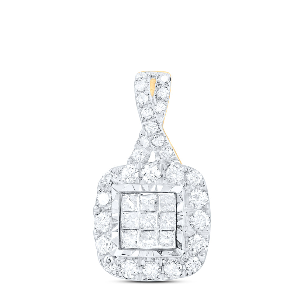 0.5 Ctw Natural Diamond Round Edges Square Shaped Pendant in 10k Yellow Gold
