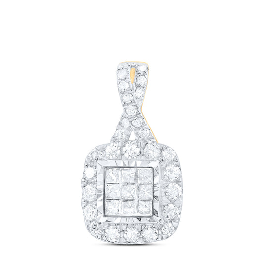 0.5 Ctw Natural Diamond Round Edges Square Shaped Pendant in 10k Yellow Gold