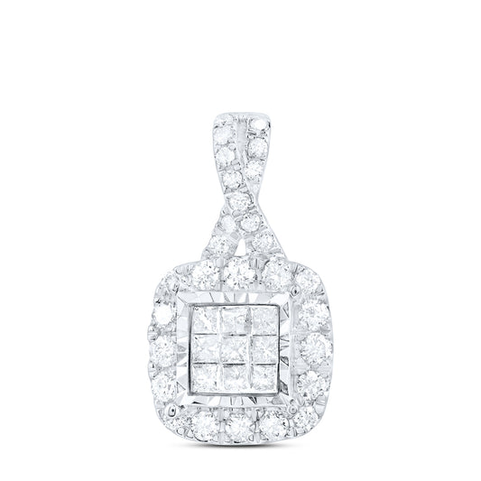 0.49 Ctw Natural Diamond Round Edges Square Shaped Pendant in 10k White Gold