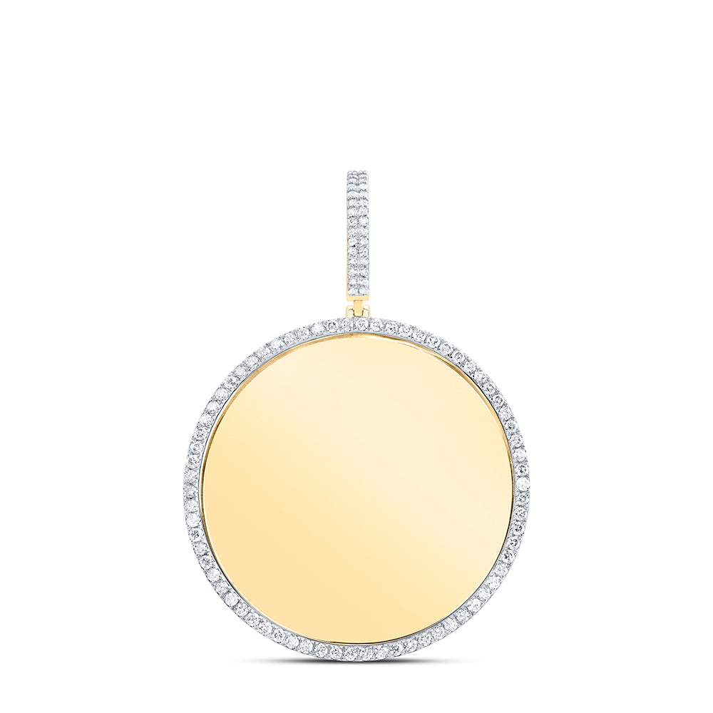 1.43 Ctw Natural Diamond Round Cricle Memory Picture Frame Pendant in 10k Yellow Gold