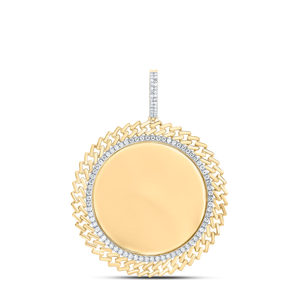 1.4 Ctw Natural Diamond Round Circular Memory Picture Frame Pendant in 10k Yellow Gold
