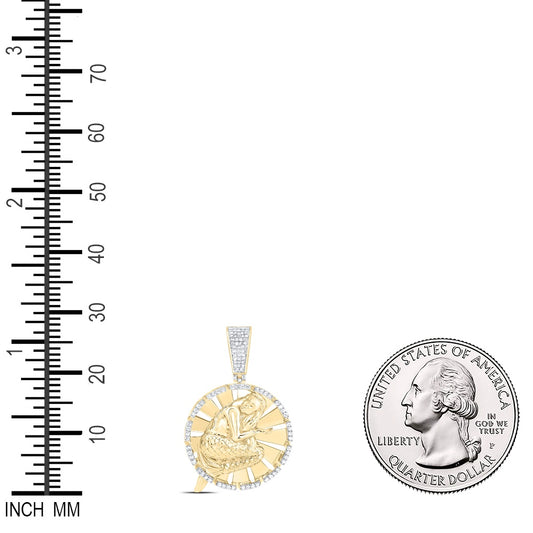 0.5 Ctw Natural Diamond Mermaid Circlar Border Pendant in 10k Yellow Gold