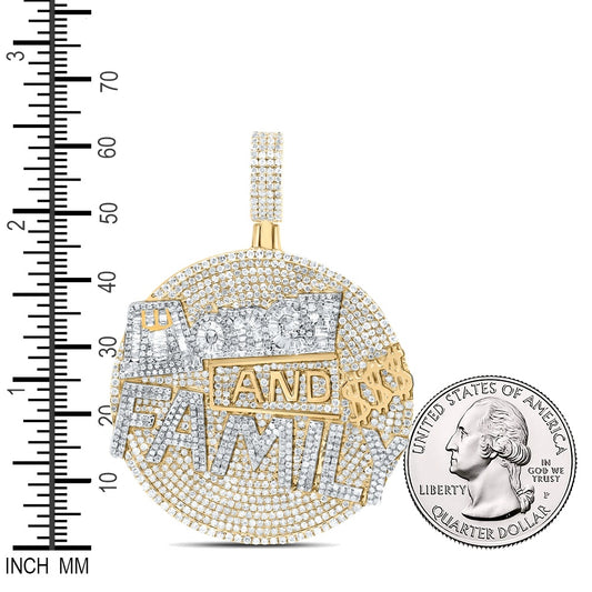 4.69 Ctw Natural Diamond Money And Family Dollar Sign Medallion Pendant in 10k Yellow Gold