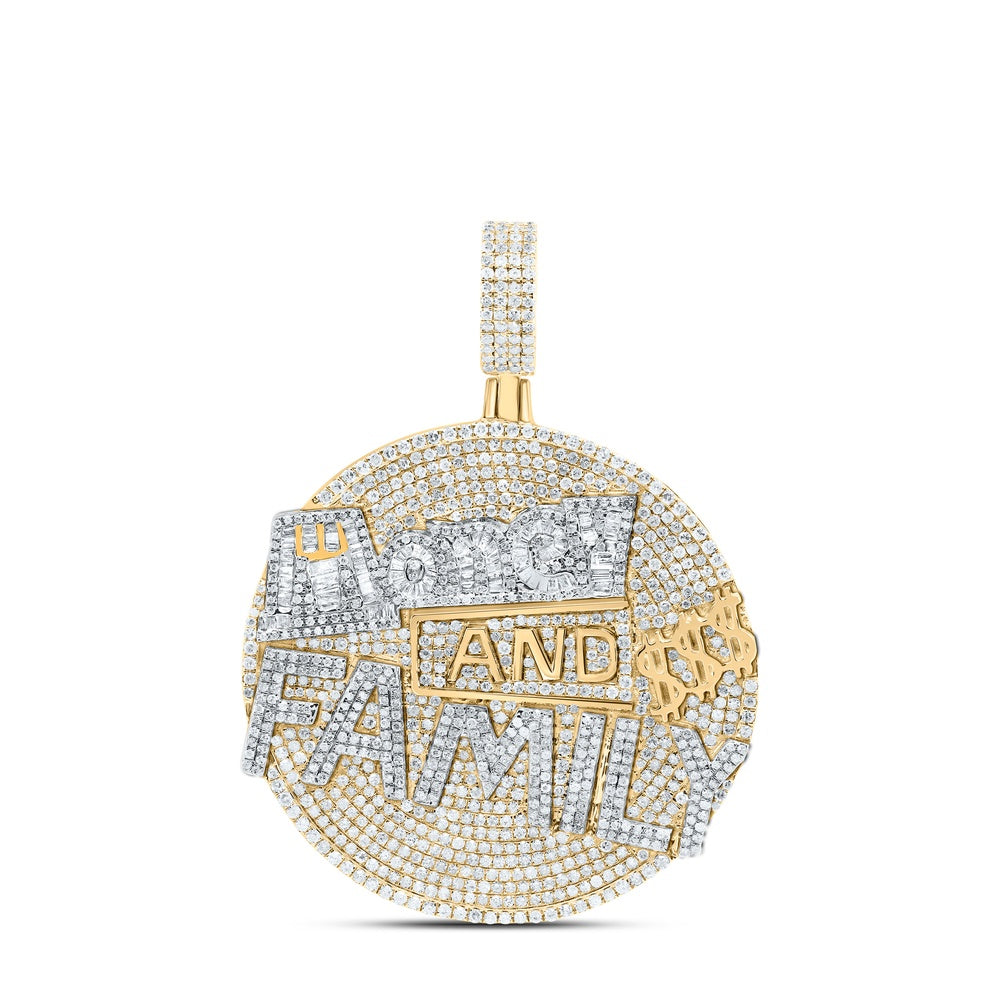 4.69 Ctw Natural Diamond Money And Family Dollar Sign Medallion Pendant in 10k Yellow Gold