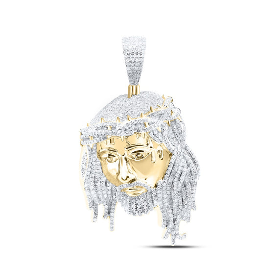3 Ctw Natural Diamond Jesus Piece Face Head Throns Pendant in 10k Yellow Gold