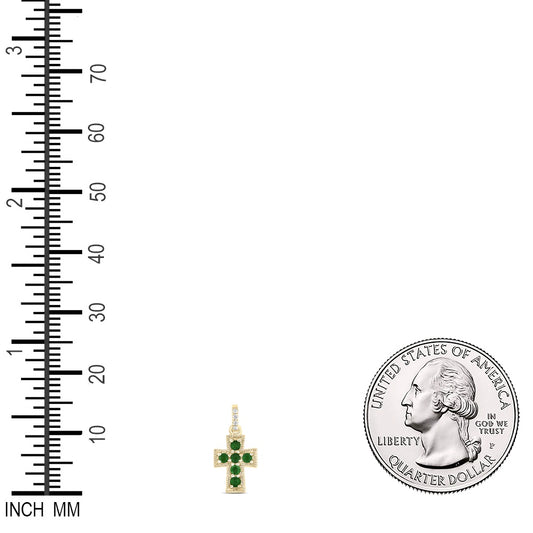 0.13 Ctw Natural Diamond Green Diamond Cross Pendant in 14k Yellow Gold