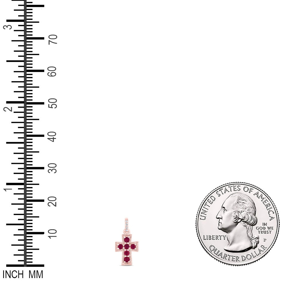 0.15 Ctw Natural Diamond Red Diamond Cross Pendant in 14k Rose Gold